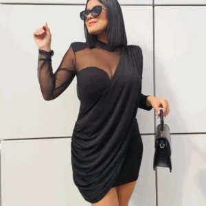 Vestido Corto licra  CGBIB con Tul Color  Negro talla  U